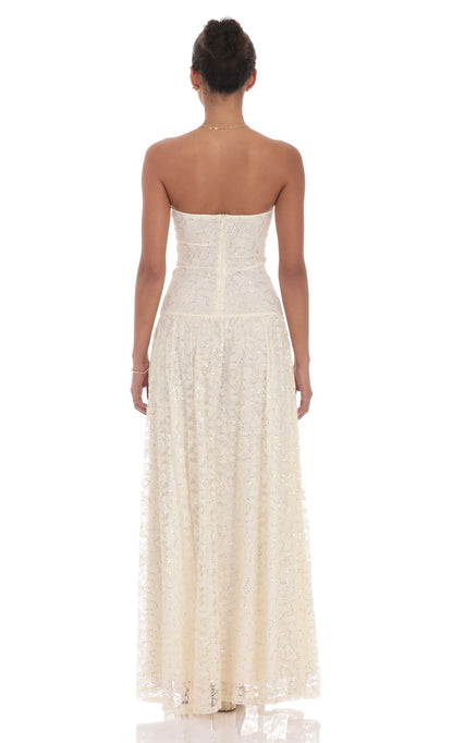 Glamorous Ballgown Strapless Sleeveless Open-Back Ivory Sequin-Lace Floor-Length Prom Dresses