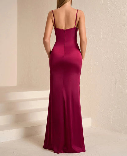 Elegant Mermaid Sweetheart Spaghetti-Strap Zipper-Back Maxi Evening Dress
