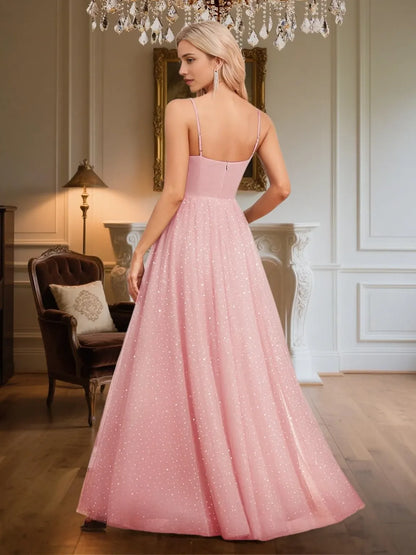 Glamorous Ballgown Sweetheart Spaghetti-Strap Zipper-Back Maxi Evening Dress
