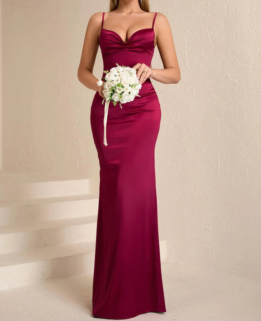 Elegant Mermaid Sweetheart Spaghetti-Strap Zipper-Back Maxi Evening Dress