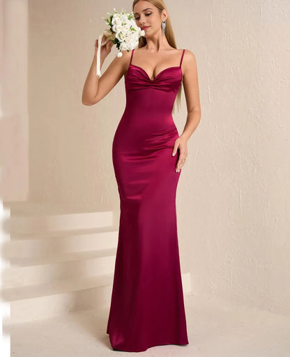 Elegant Mermaid Sweetheart Spaghetti-Strap Zipper-Back Maxi Evening Dress