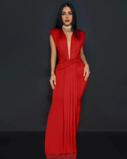Glamorous Bodycon Deep V-Neck Sleeveless Cross-Front High-Slit Maxi Evening Dress