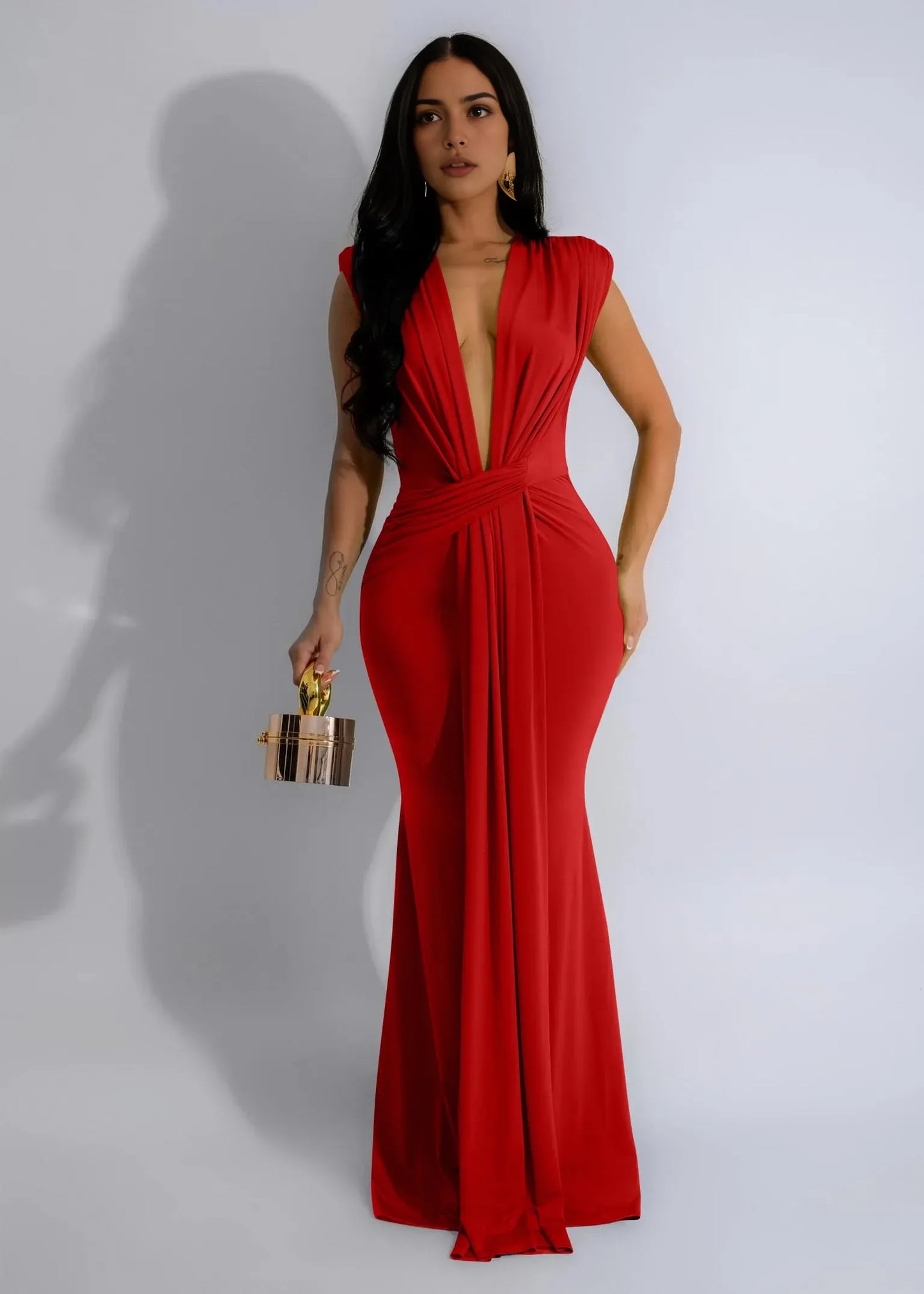 Glamorous Bodycon Deep V-Neck Sleeveless Cross-Front High-Slit Maxi Evening Dress