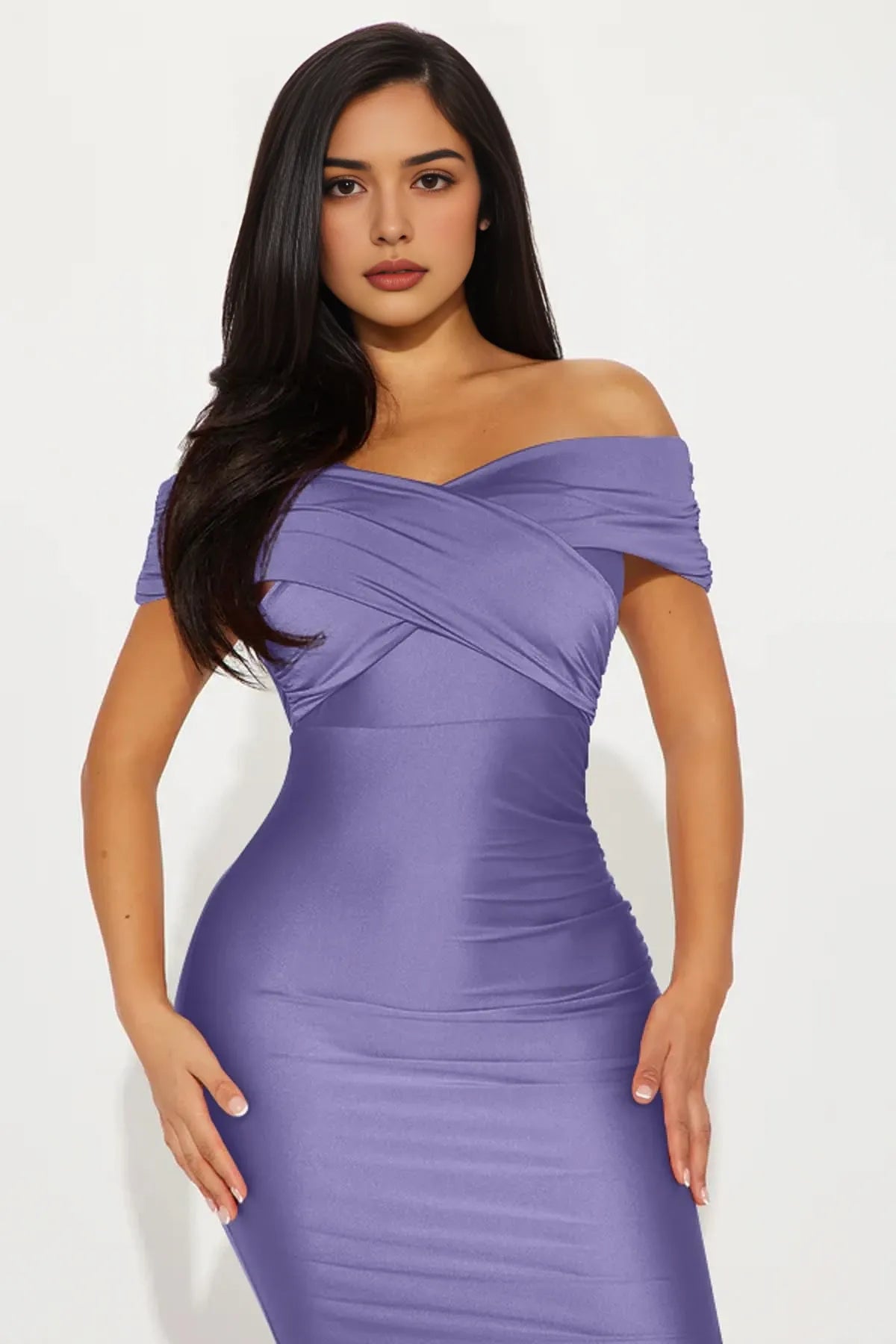 Glamorous Bodycon Off-Shoulder Sleeveless Backless Ruched High-Slit Maxi Evening Dress