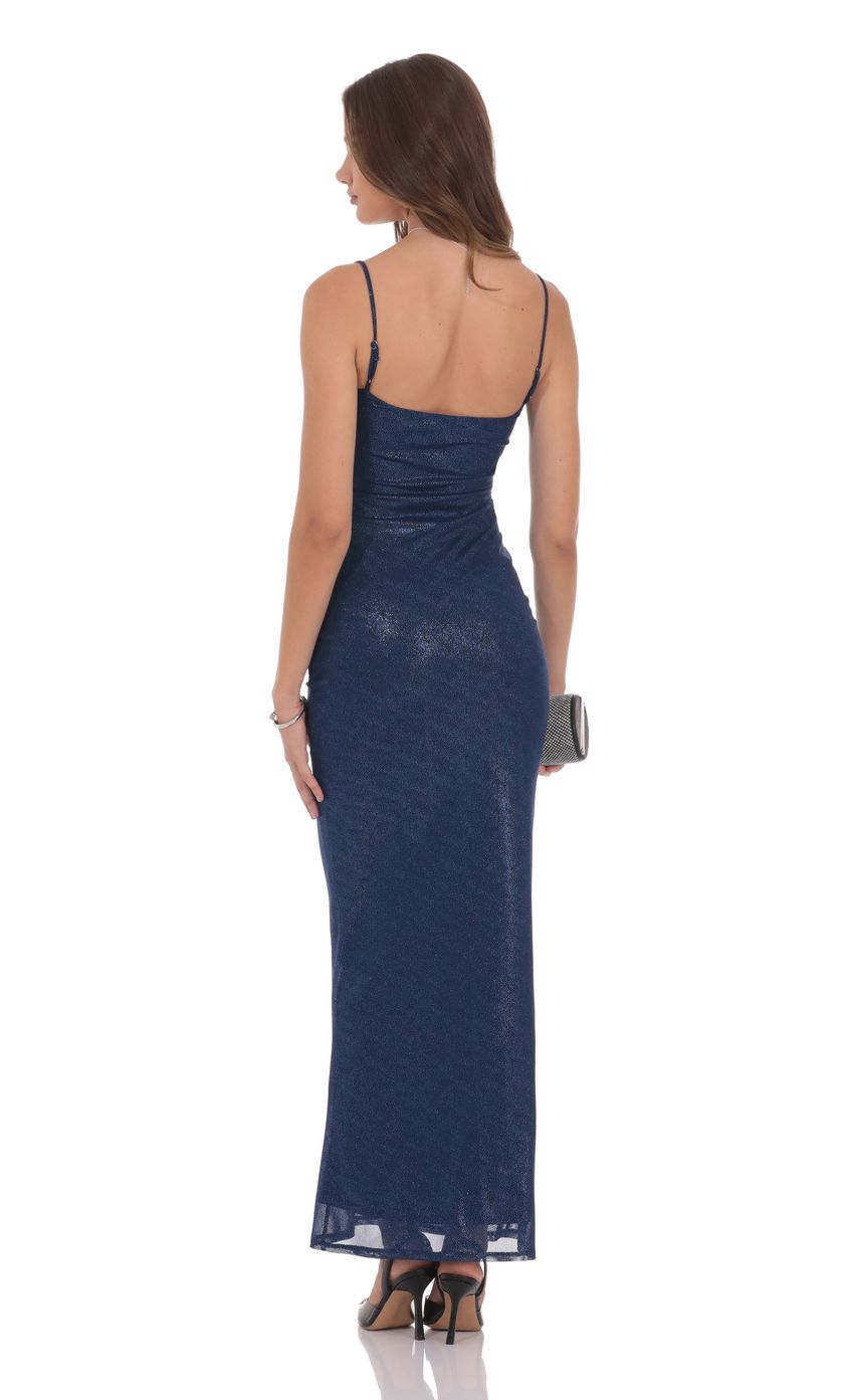 Glamorous Bodycon Square-Neck Spaghetti-Strap Open-Back Navy Sequin Floor-Length Prom Dresses