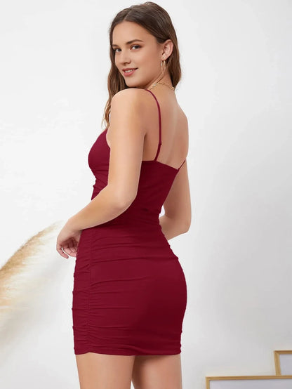 Glamorous Bodycon Square Neck Spaghetti Strap Sleeveless Back Mini Homecoming Dress