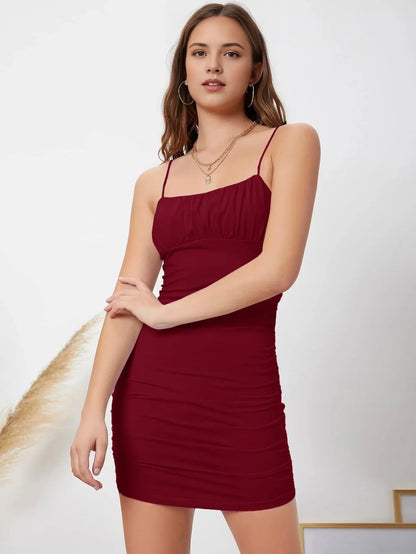Glamorous Bodycon Square Neck Spaghetti Strap Sleeveless Back Mini Homecoming Dress