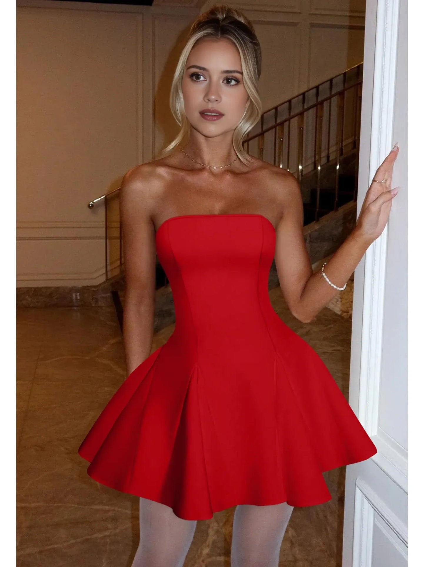 Glamorous Fit & Flare Strapless Sculpted Mini Evening Dress