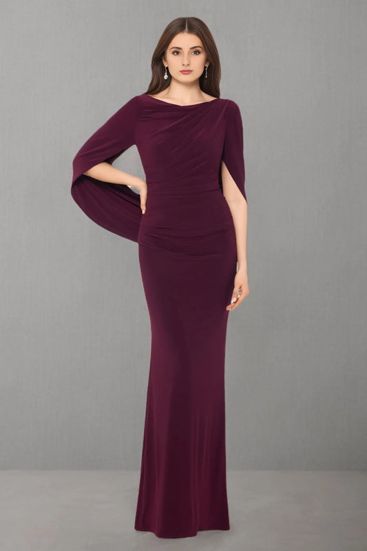 Glamorous Mermaid Boat Neck Draped Sleeve Zipper Back Floor - length Bridesmaid Dress