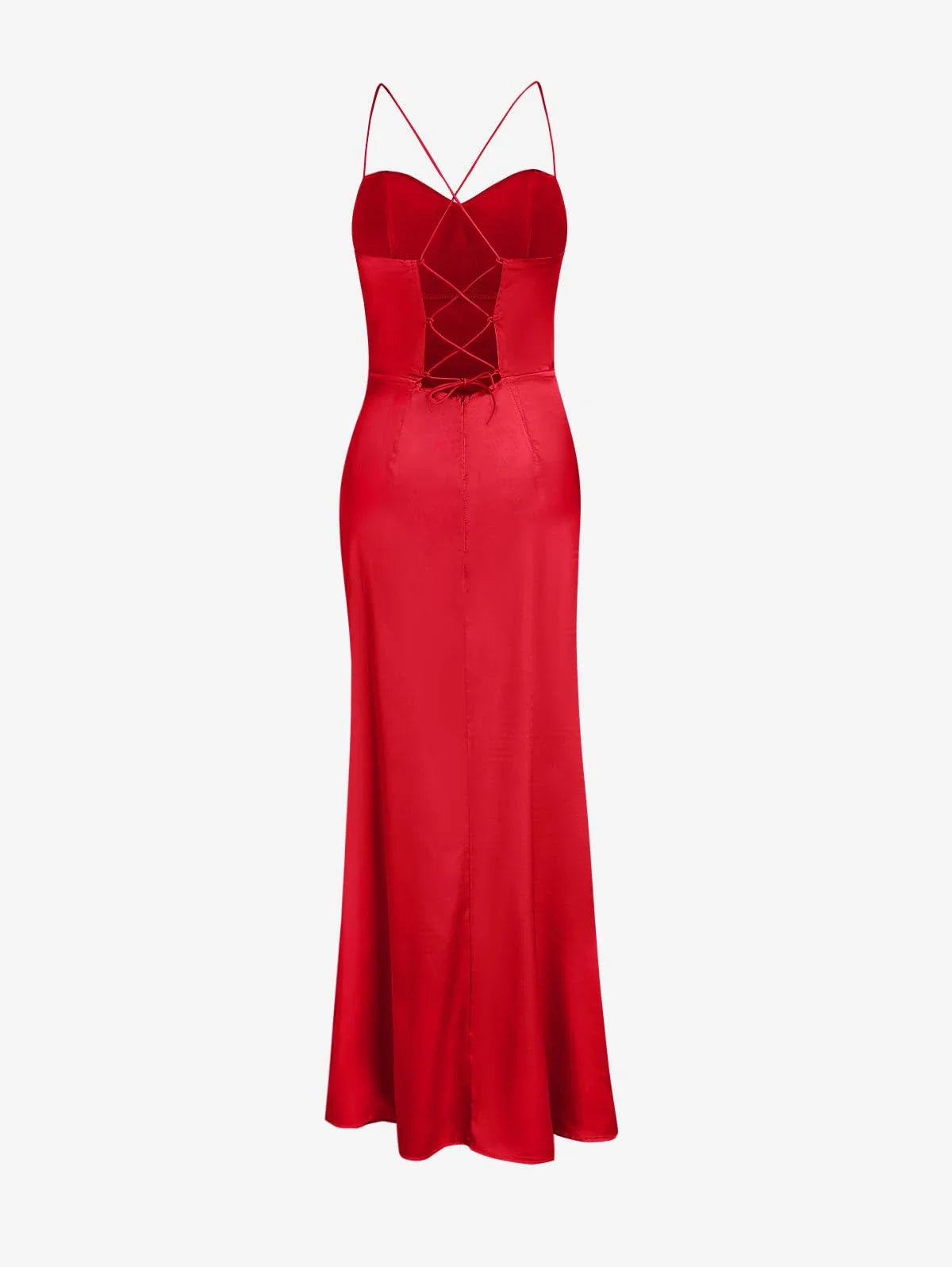 Glamorous Mermaid Cowl-Neck Spaghetti-Strap Lace-Up-Back Maxi Evening Dress