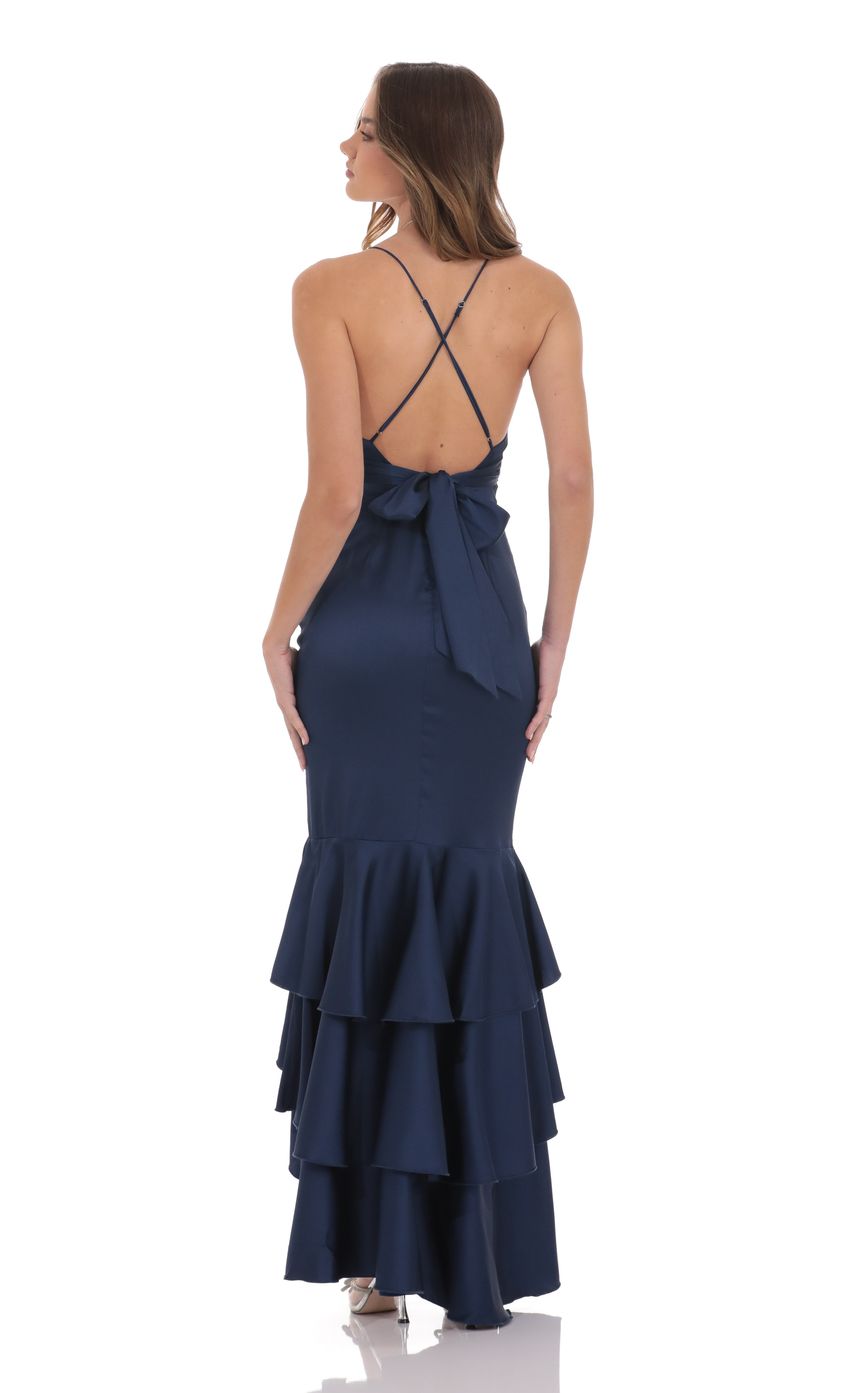 Glamorous Mermaid Deep-V Cross-Strap Open-Back Satin Tiered High-Low Prom Dresses