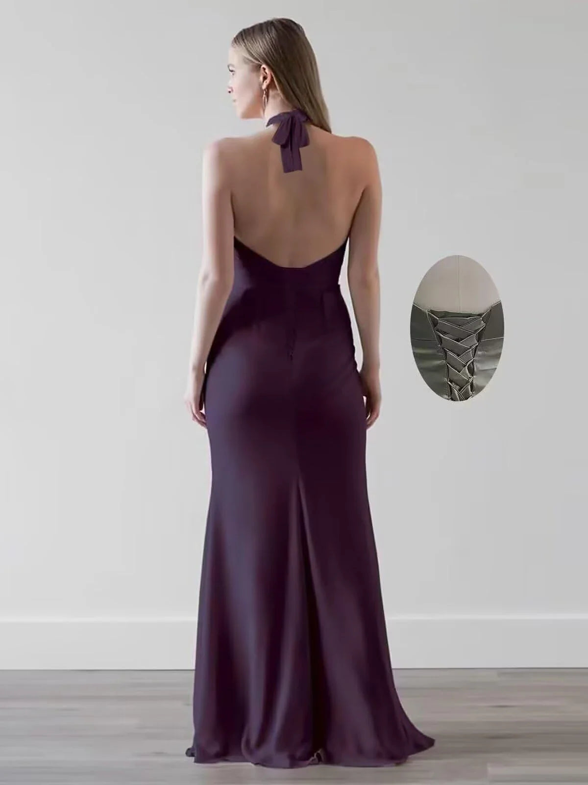 Glamorous Mermaid Halter Neck Sleeveless Tie Back Floor Length Evening Dress