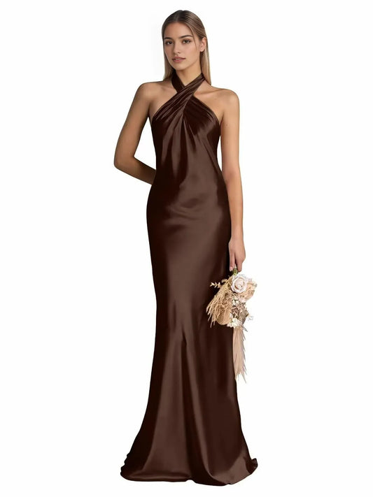 Glamorous Mermaid Halter Neck Sleeveless Tie Back Floor Length Evening Dress