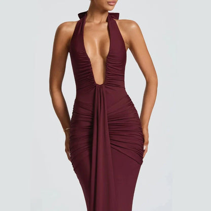 Glamorous Mermaid Halter-Neck Sleeveless Tie-Back Maxi Evening Dress