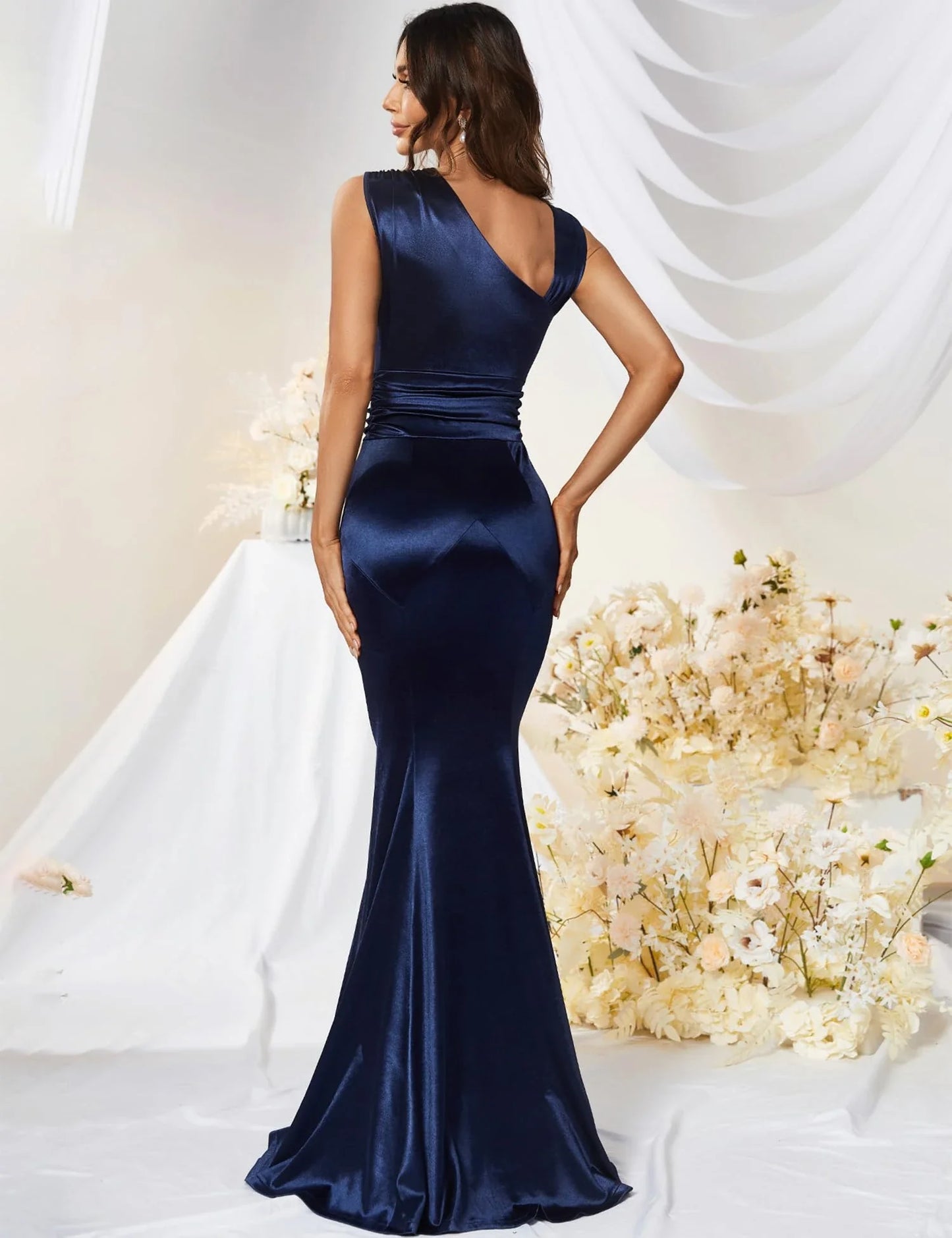 Glamorous Mermaid One - Shoulder Sleeveless Simple Back Floor - Length Evening Dress
