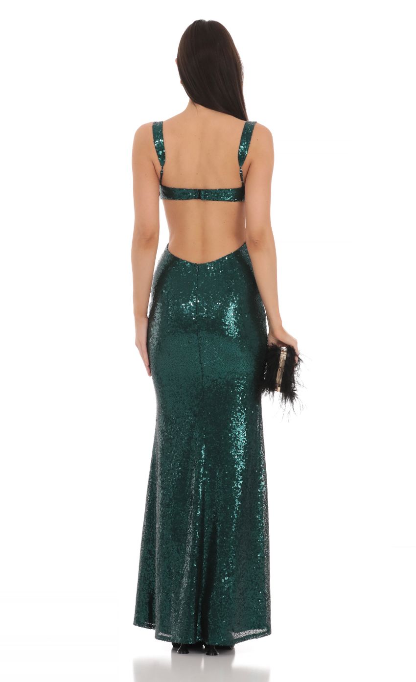 Glamorous Mermaid Square-Neck Sleeveless Cut-Out Open-Back Emerald Sequin Floor-Length Prom Dresses
