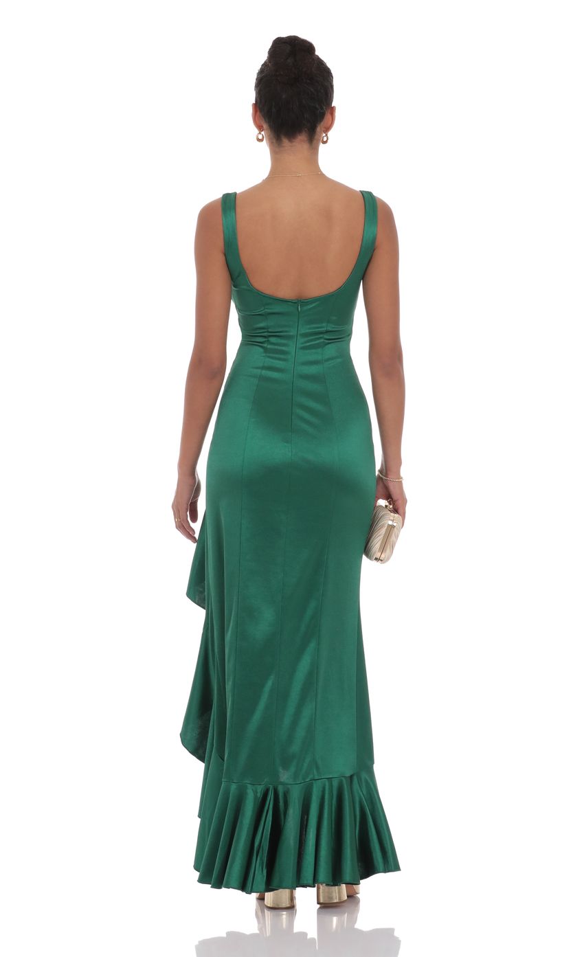 Glamorous Mermaid Square-Neck Sleeveless Open-Back Emerald Satin Floor-Length Prom Dresses
