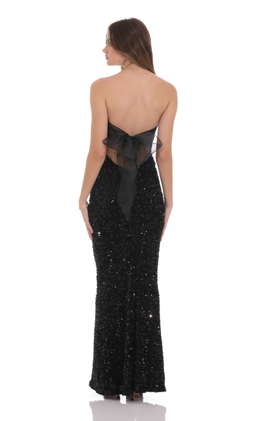 Glamorous Mermaid Strapless Sequin-Accented Bow-Open-Back Black Floor-Length Prom Dresses