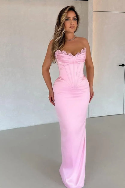 Glamorous Mermaid Strapless Sleeveless Backless Maxi Prom Dress