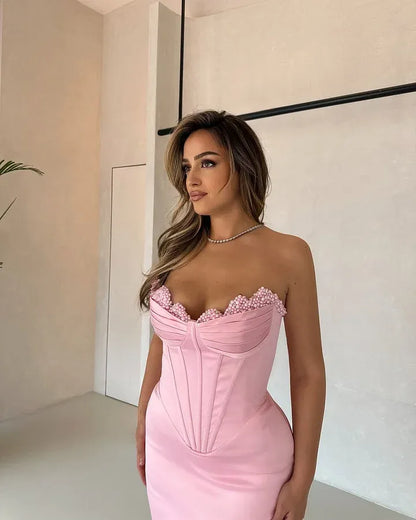 Glamorous Mermaid Strapless Sleeveless Backless Maxi Prom Dress