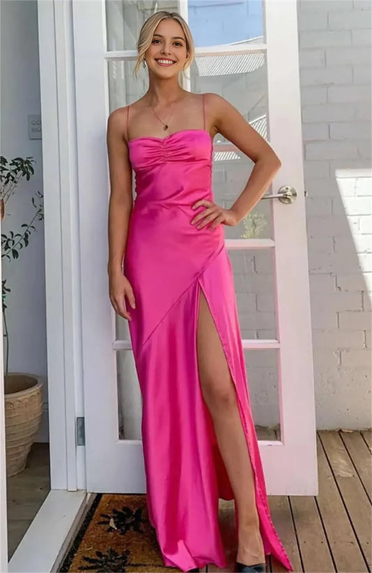 Glamorous Mermaid Sweetheart Neck Spaghetti Strap Tie Back High-Slit Floor-Length Evening Dress