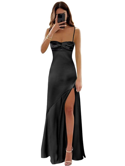 Glamorous Mermaid Sweetheart Neck Spaghetti Strap Tie Back High-Slit Floor-Length Evening Dress