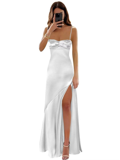 Glamorous Mermaid Sweetheart Neck Spaghetti Strap Tie Back High-Slit Floor-Length Evening Dress