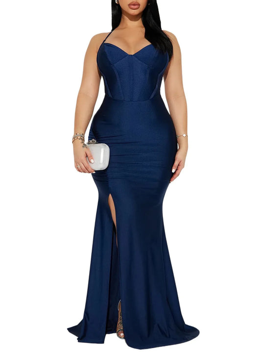 Glamorous Mermaid Sweetheart Neckline Spaghetti Strap Ruched High - Slit Floor - Length Evening Dress