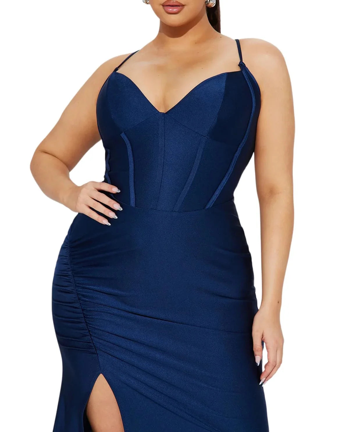 Glamorous Mermaid Sweetheart Neckline Spaghetti Strap Ruched High - Slit Floor - Length Evening Dress