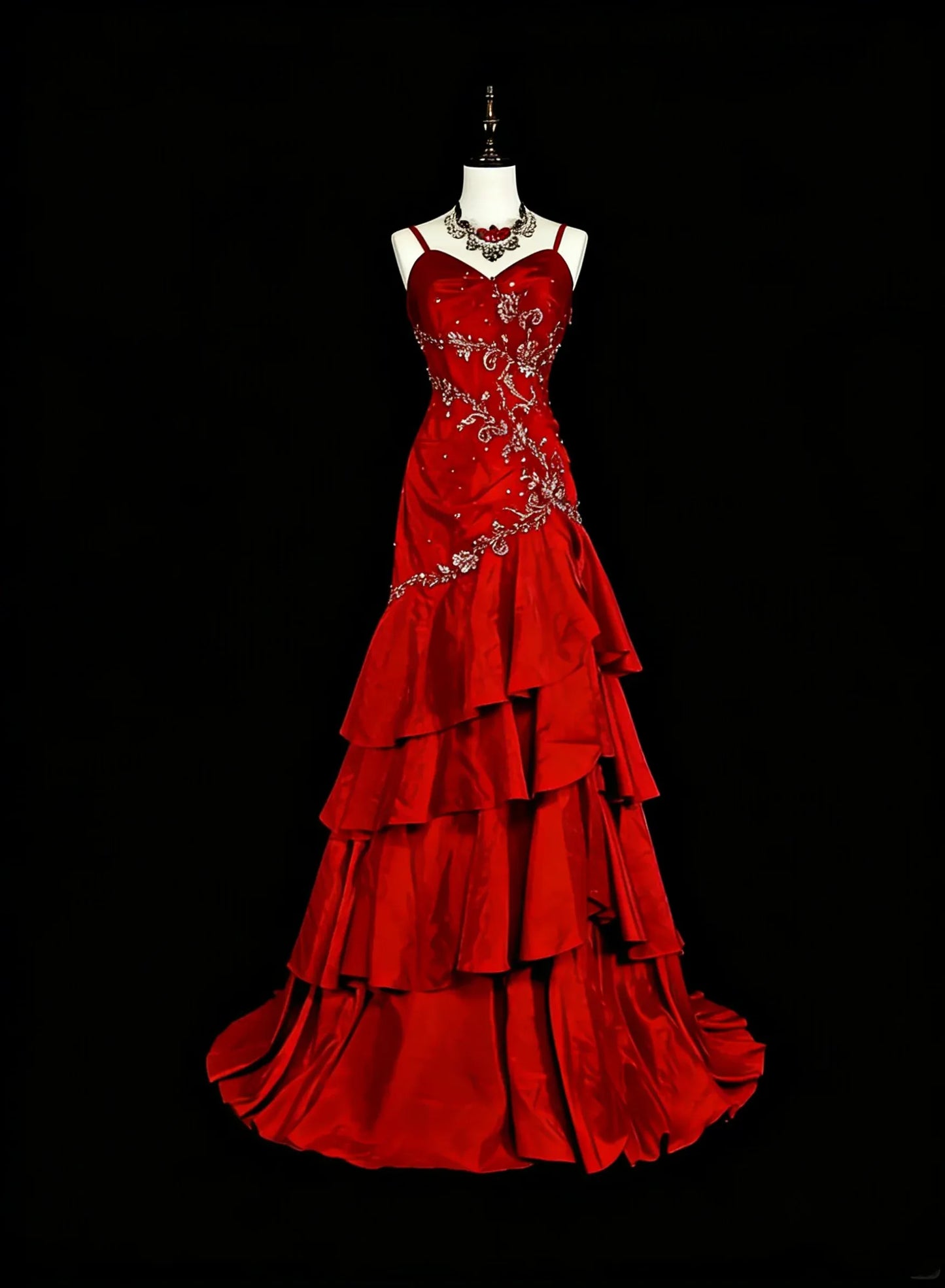 Glamorous Mermaid Sweetheart Spaghetti Strap Zipper Back Floor-Length Red Prom Evening Dress