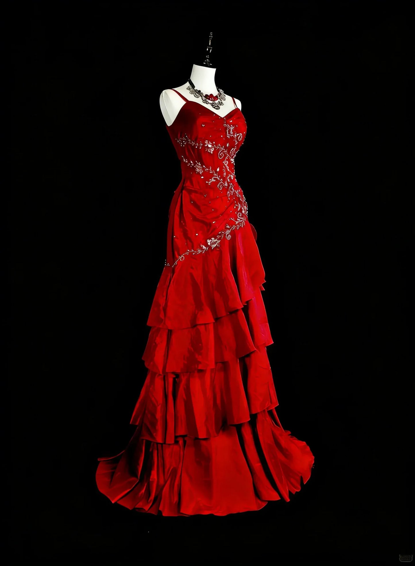 Glamorous Mermaid Sweetheart Spaghetti Strap Zipper Back Floor-Length Red Prom Evening Dress