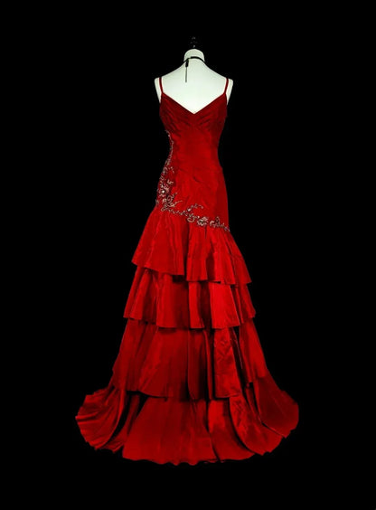 Glamorous Mermaid Sweetheart Spaghetti Strap Zipper Back Floor-Length Red Prom Evening Dress