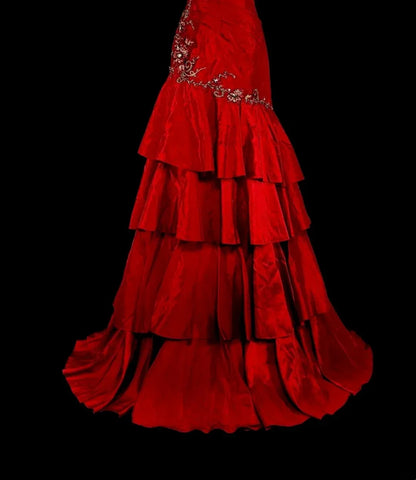 Glamorous Mermaid Sweetheart Spaghetti Strap Zipper Back Floor-Length Red Prom Evening Dress