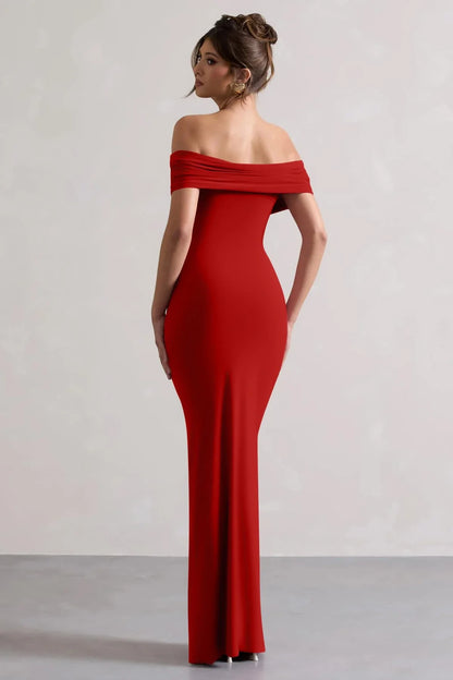 Glamorous Off-Shoulder Backless Sleeveless  Bodycon Mermaid High-Slit Maxi Evening Dress