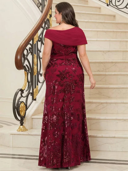 Glamorous Off-Shoulder Sequin Floral Embroidered Mermaid Maxi Evening Dress