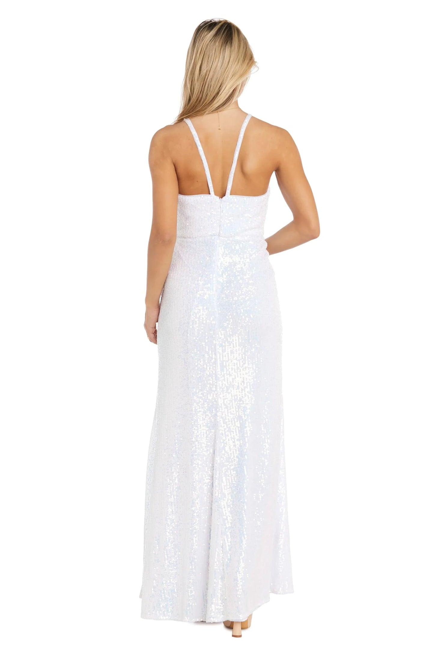 Glamorous Plunge Neck Sequin High-Slit Maxi Evening Dress