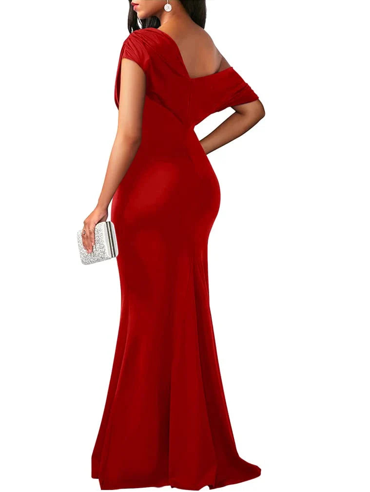 Glamorous Plus Size Off-Shoulder Ruched Mermaid Maxi Evening Dress