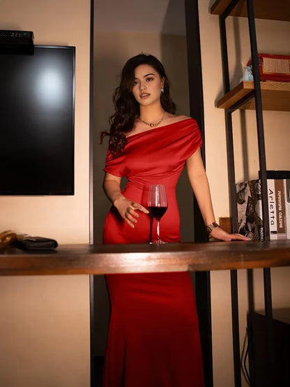 Glamorous Plus Size Off-Shoulder Ruched Mermaid Maxi Evening Dress
