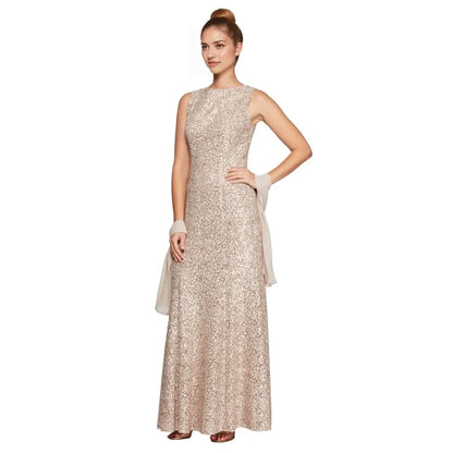 Glamorous Round Neck Sleeveless Sequined Mermaid Backless Maxi Mother Of The Bride Dresses