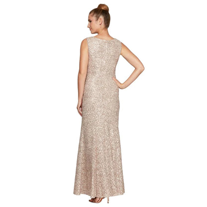 Glamorous Round Neck Sleeveless Sequined Mermaid Backless Maxi Mother Of The Bride Dresses