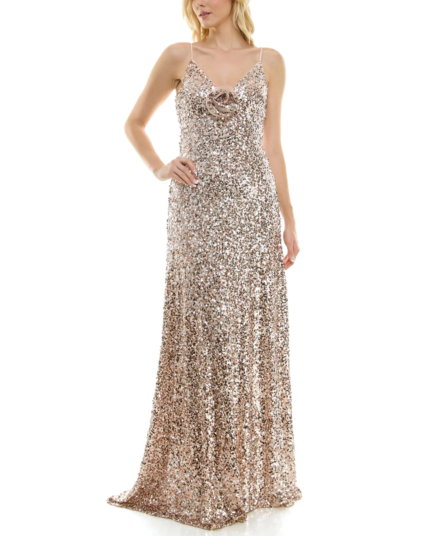 Glamorous Sequin V-Neck Spaghetti Strap Maxi Evening Dress