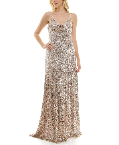 Glamorous Sequin V-Neck Spaghetti Strap Maxi Evening Dress
