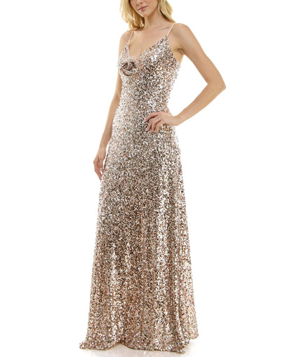 Glamorous Sequin V-Neck Spaghetti Strap Maxi Evening Dress