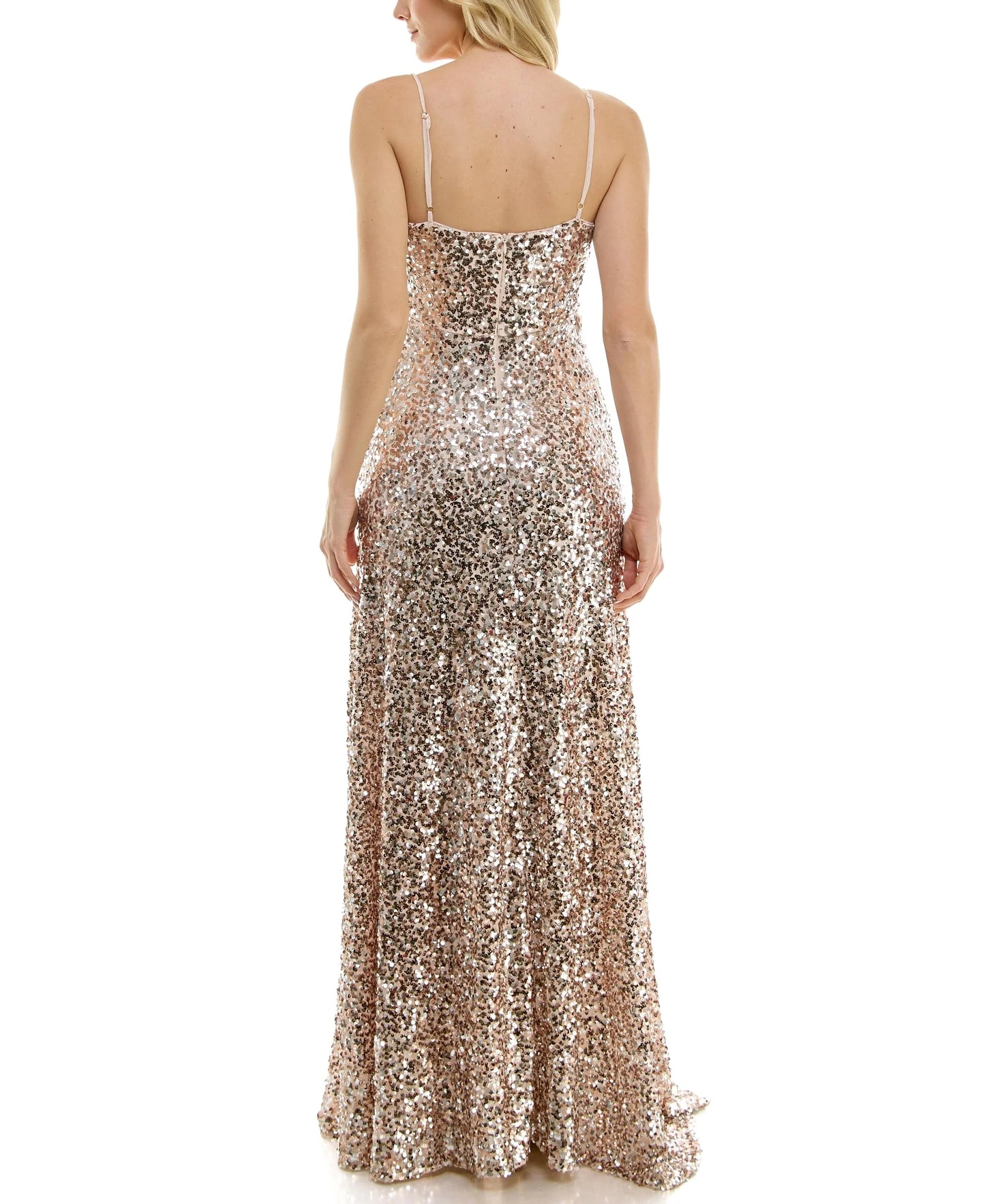 Glamorous Sequin V-Neck Spaghetti Strap Maxi Evening Dress