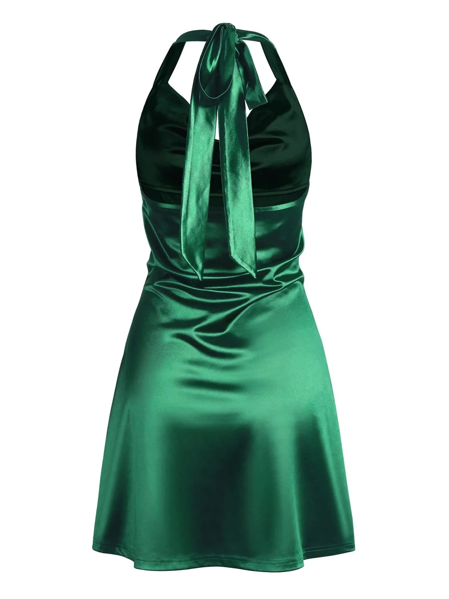 Glamorous Sheath Halter-Neck Satin Tie-Back Mini Evening Dress