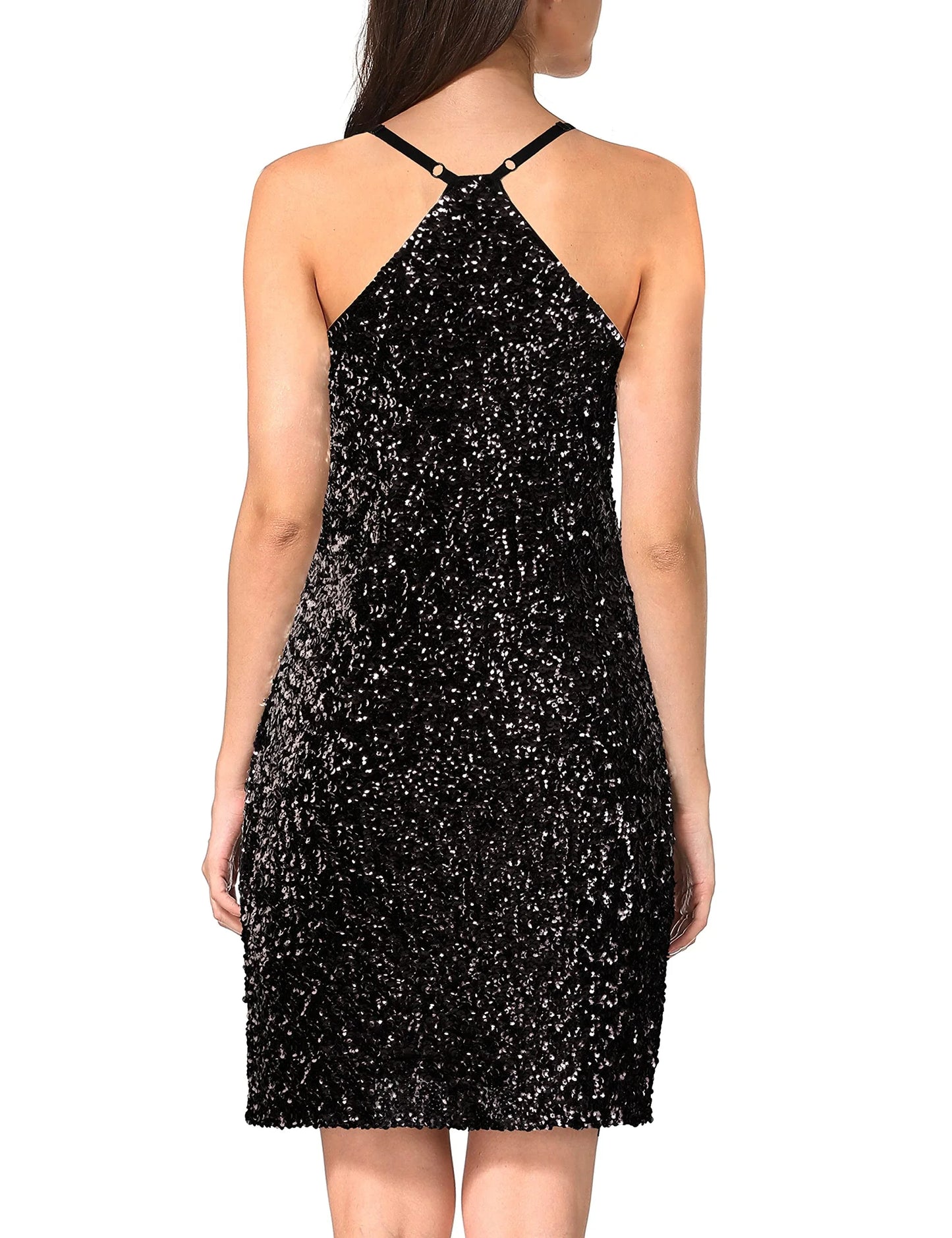 Glamorous Sheath Halter-Neck Sequin-Embellished Mini Evening Dress