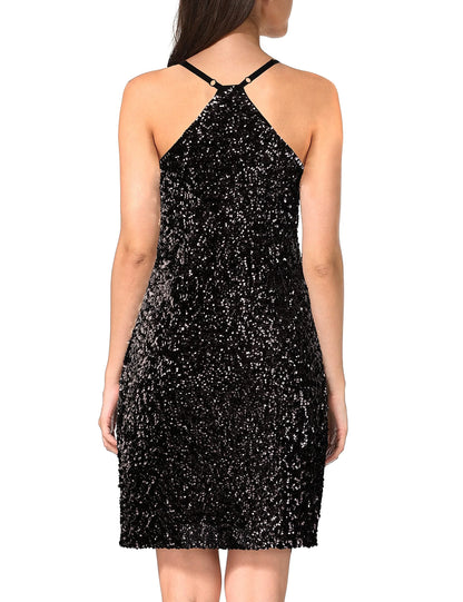 Glamorous Sheath Halter-Neck Sequin-Embellished Mini Evening Dress
