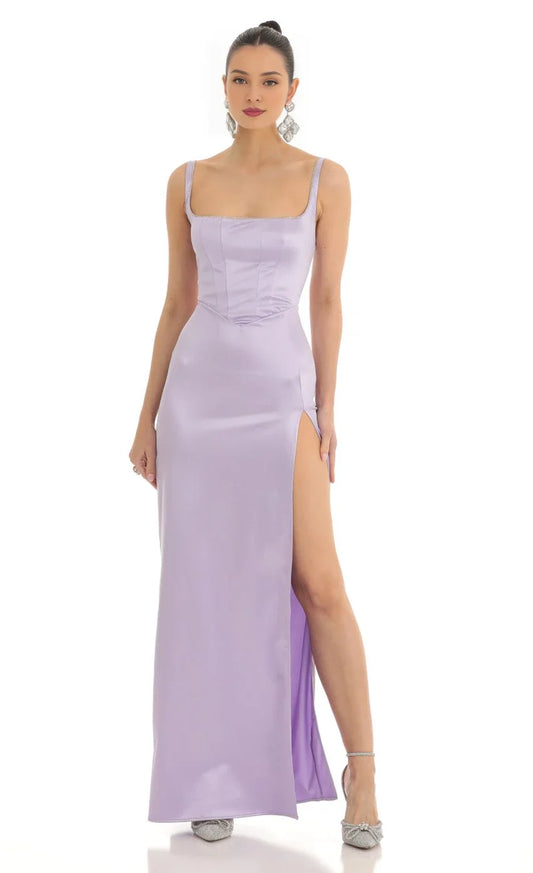 Glamorous Sheath Square-Neck Beaded-Strap Lace-Up Back Floor-Length Prom Dresses