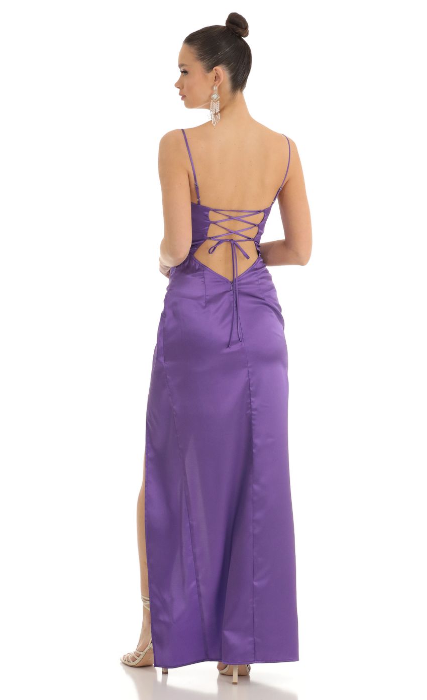 Glamorous Sheath Square-Neck Spaghetti-Strap Lace-Up Open-Back Purple Satin Floor-Length Prom Dresses