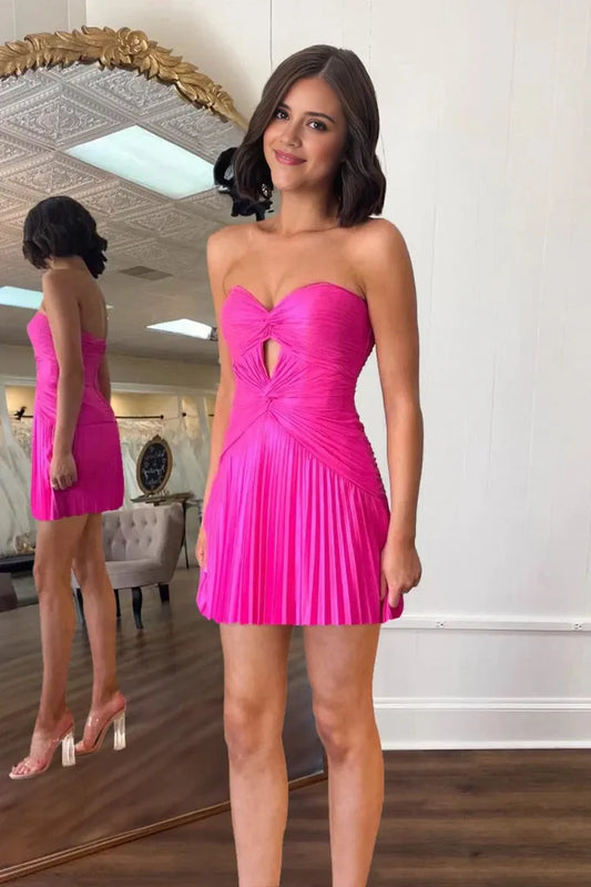 Glamorous Sheath Strapless Pleated Sweetheart-Neck Mini Evening Dress
